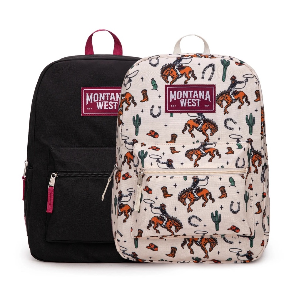 Montana West Horseshoe Cowboy & Cactus Print Backpack -2Pcs Set - Tan